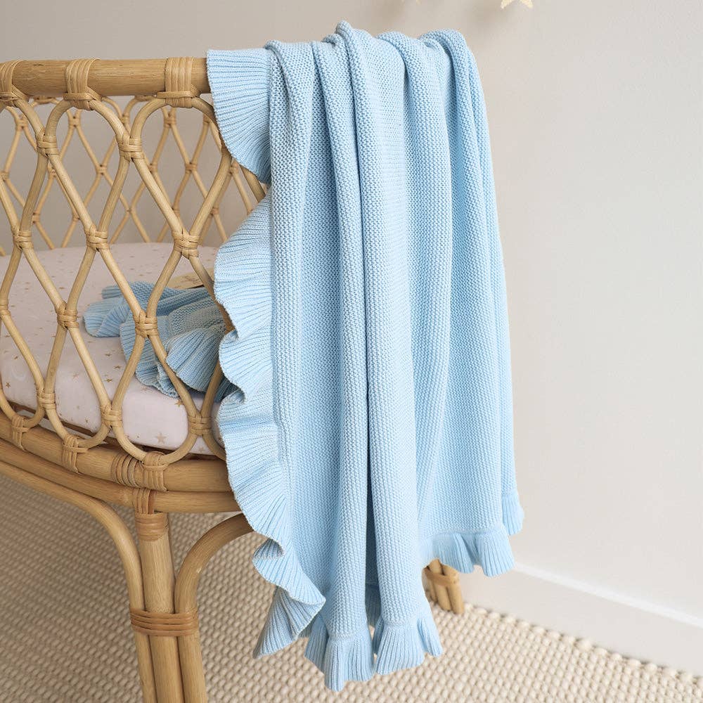 Snuggle Hunny - Baby Blue Ruffle Knit Organic Baby Blanket