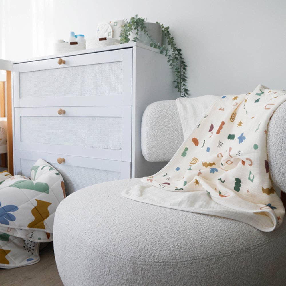 Living Textiles | 5 Layer Muslin Pram Blanket Geo Mod