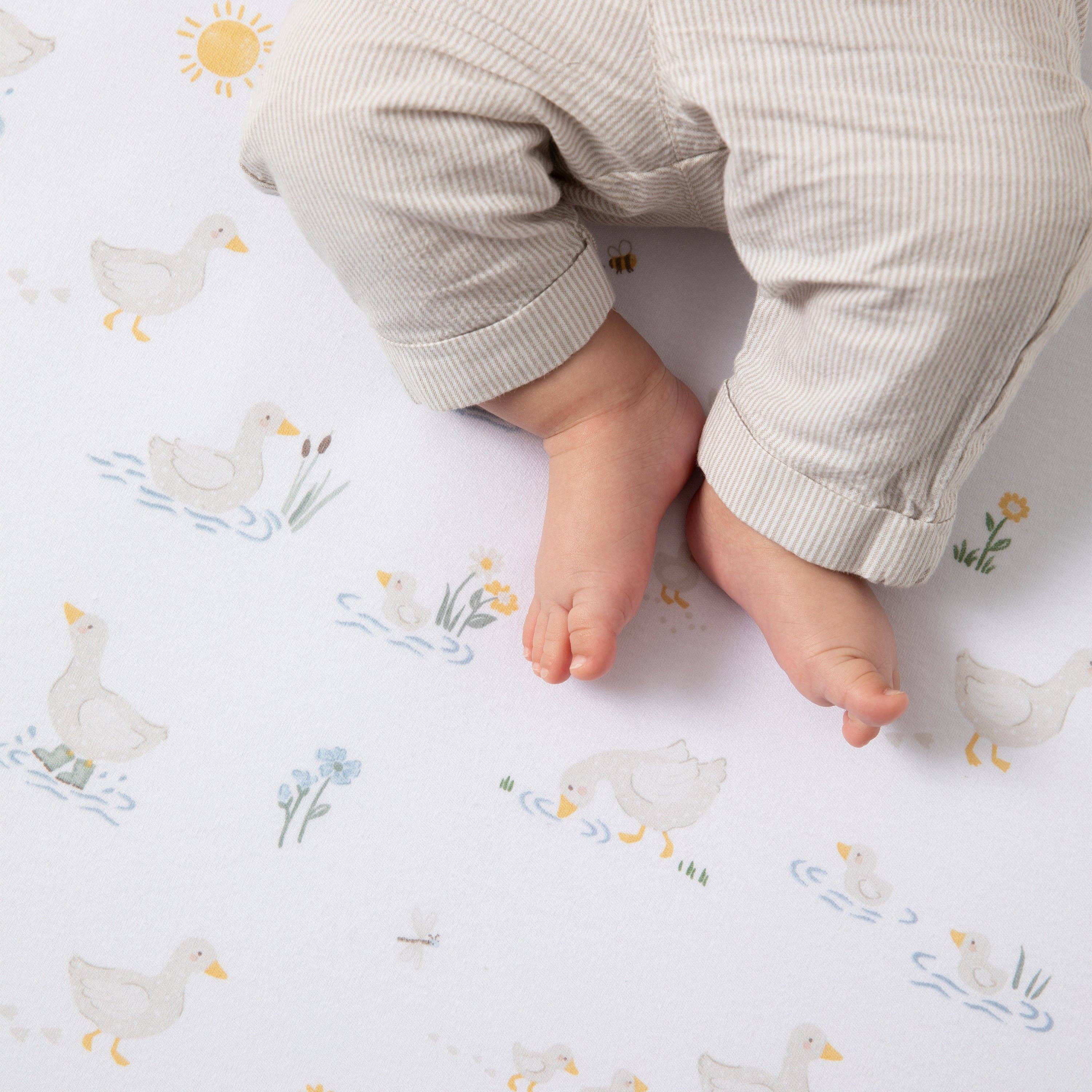 Living Textiles 2 Pack Organic Jersey Cot Fitted Sheets Goosey Goosey