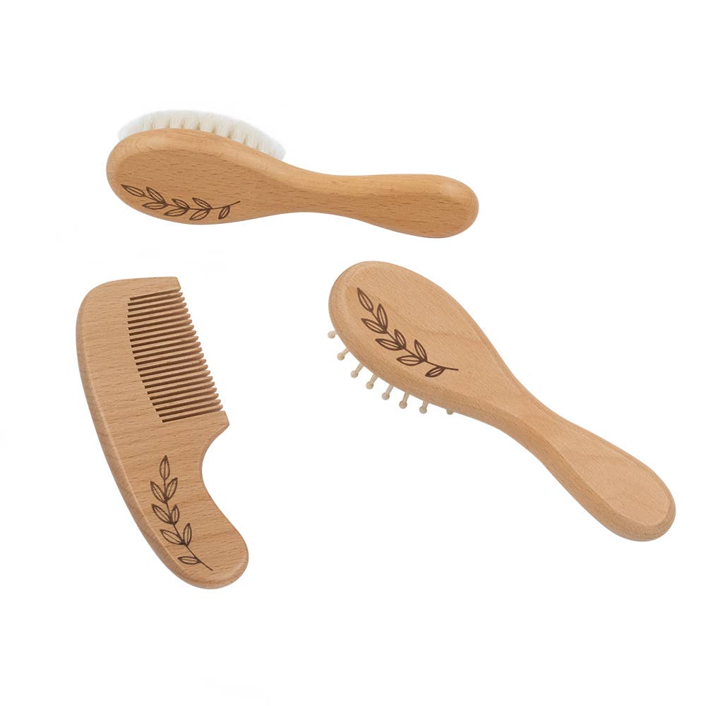 Living Textiles | 3pc Baby Wooden Brush & Comb Set