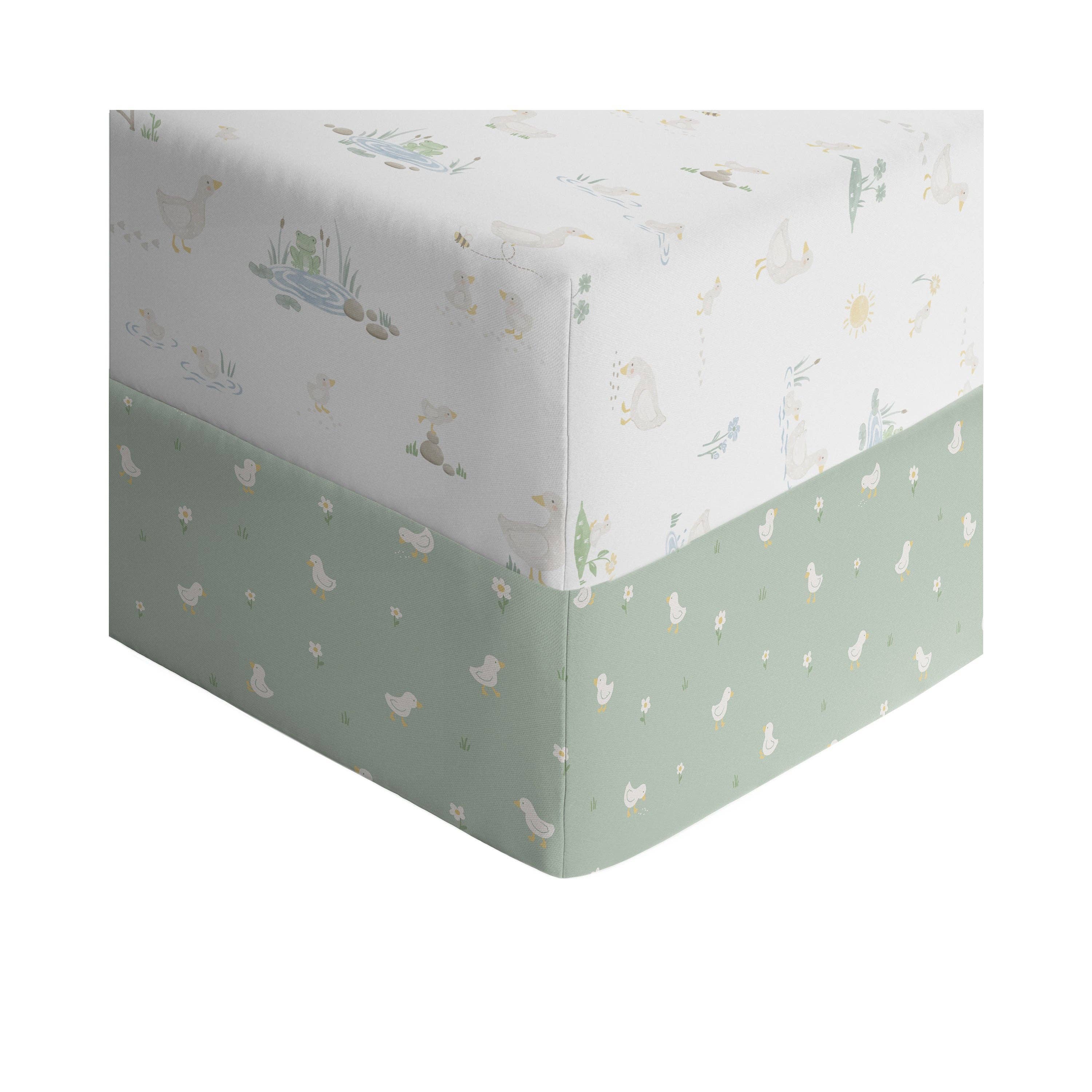 Living Textiles 2 Pack Organic Jersey Cot Fitted Sheets Goosey Goosey