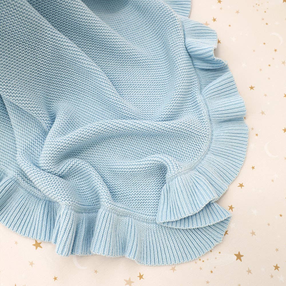Snuggle Hunny - Baby Blue Ruffle Knit Organic Baby Blanket