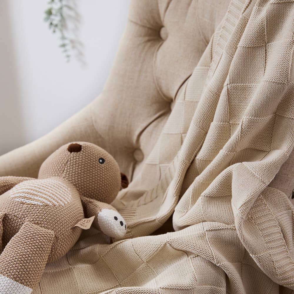 Living Textiles | Pram Knitted Blanket Checkered Sand