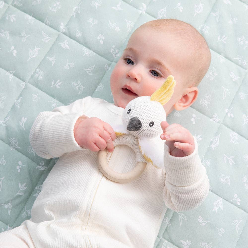 Living Textiles - Ring Rattle - Cockatoo