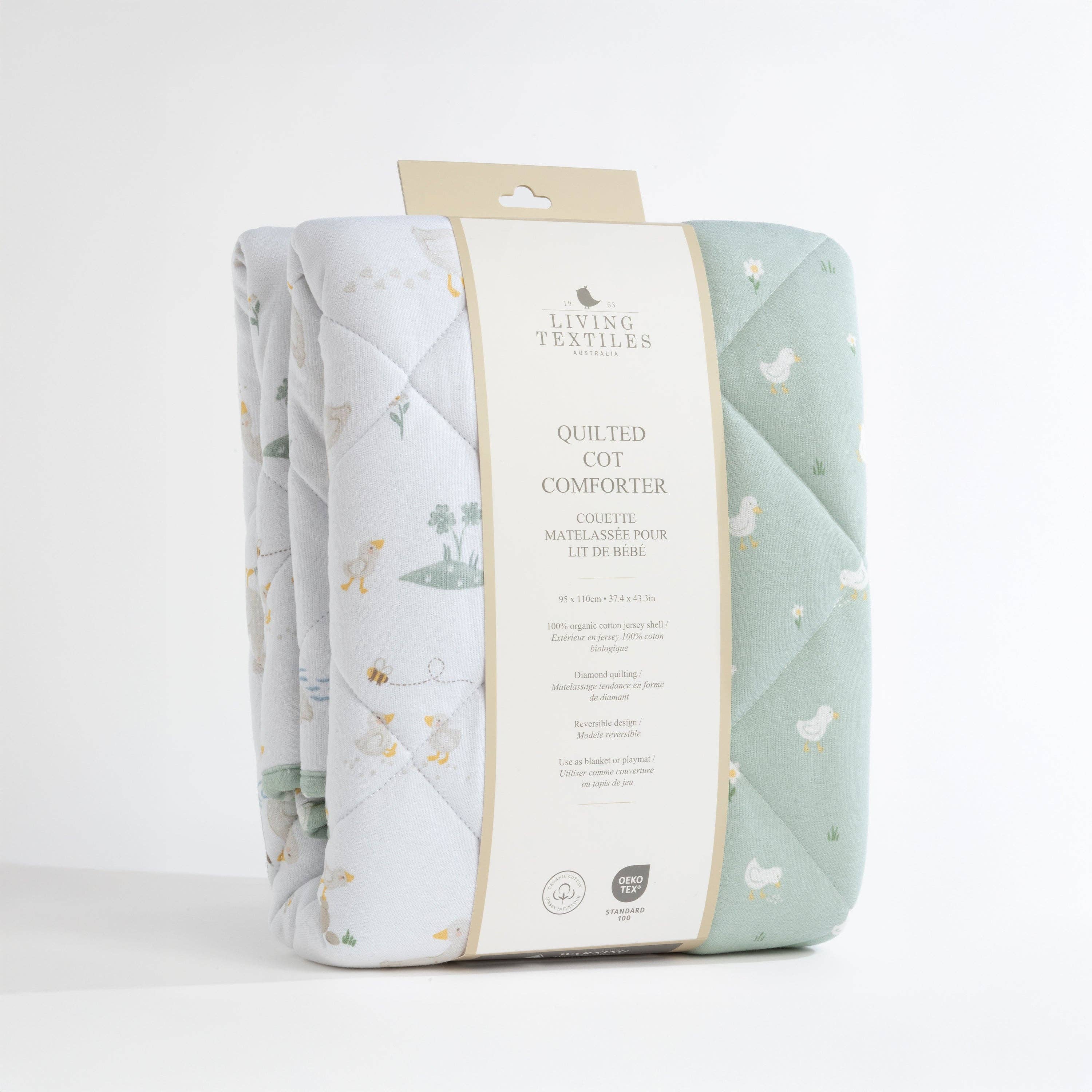 Living Textiles | Organic Jersey Quilted Cot Comforter | Goosey Goosey