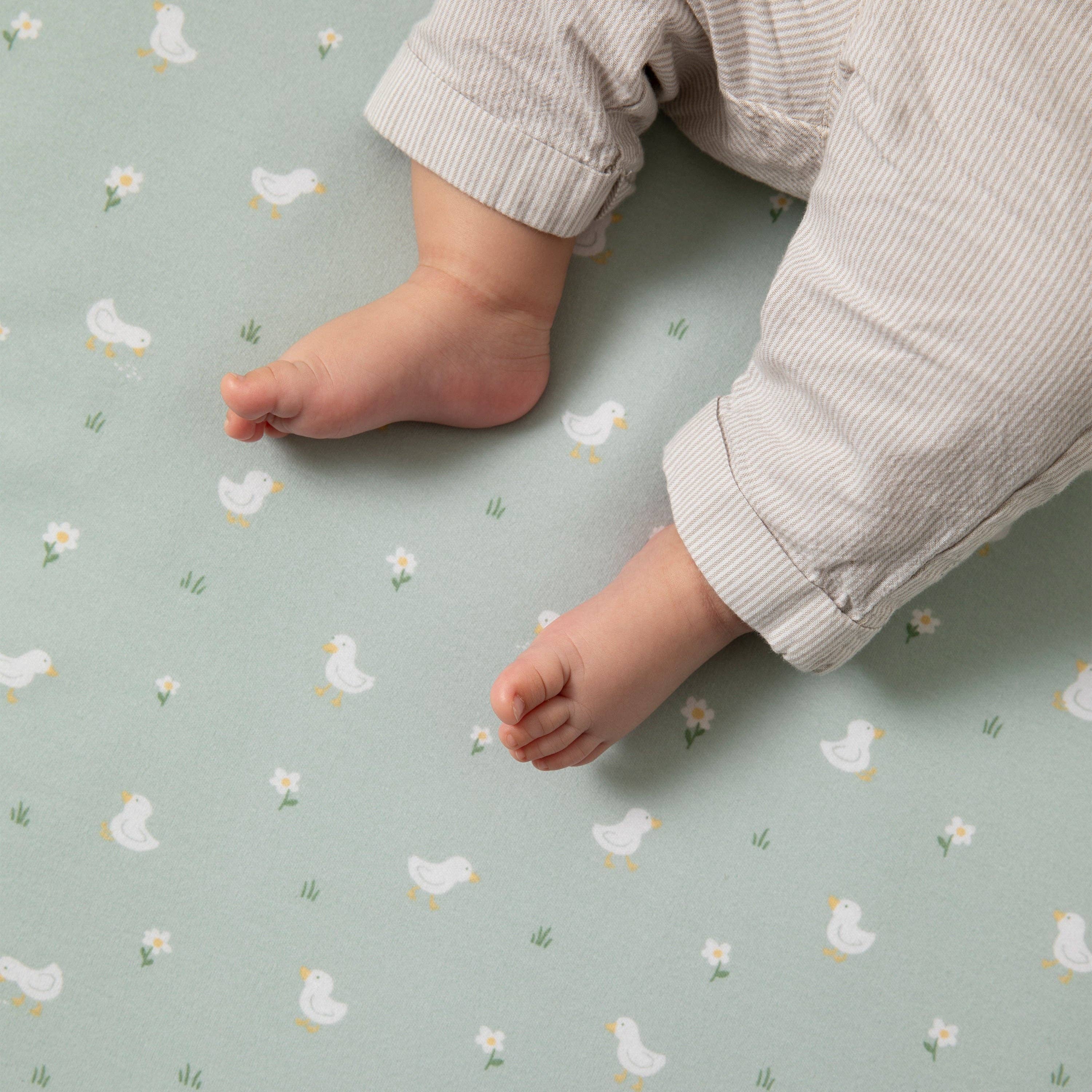 Living Textiles 2 Pack Organic Jersey Cot Fitted Sheets Goosey Goosey