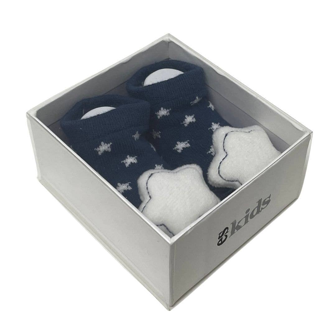 ES Kids Socks with Rattles Navy Star 0-6mths