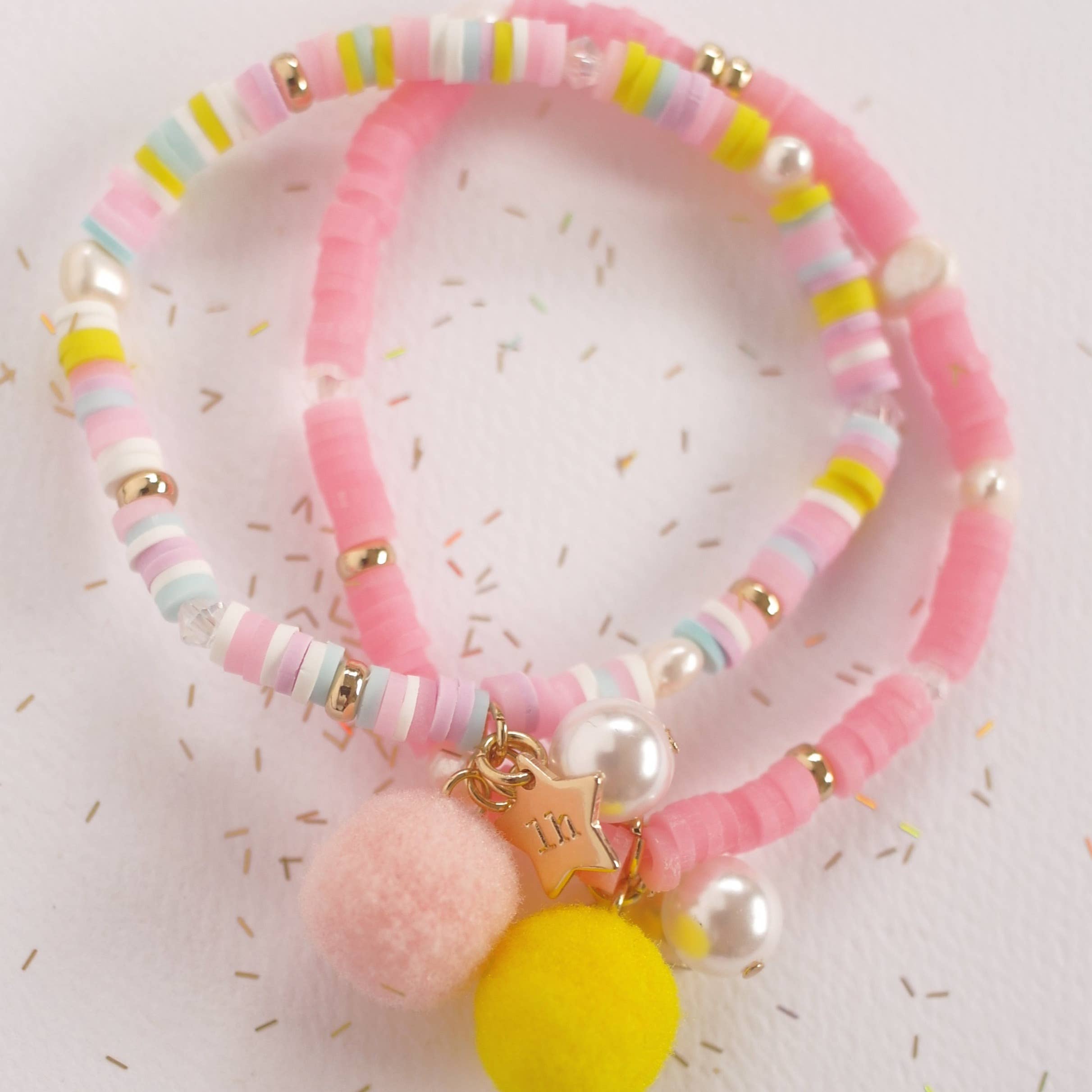 Lauren Hinkley | Pastel Pink Bracelet with Pom Pom and Pearl