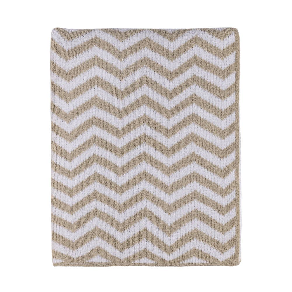 Living Textiles Chenille Blanket Chevron Taupe