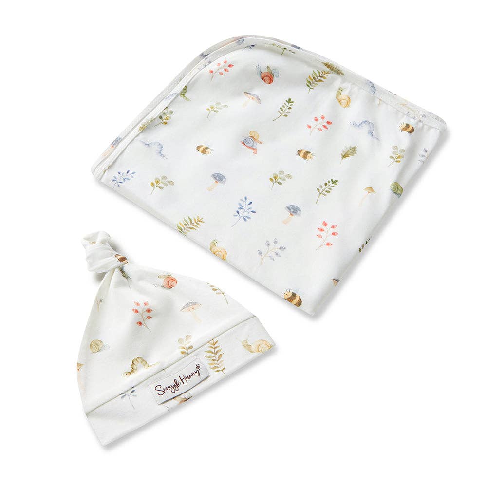 Snuggle Hunny | Organic Jersey Wrap & Beanie Set | Garden Friends