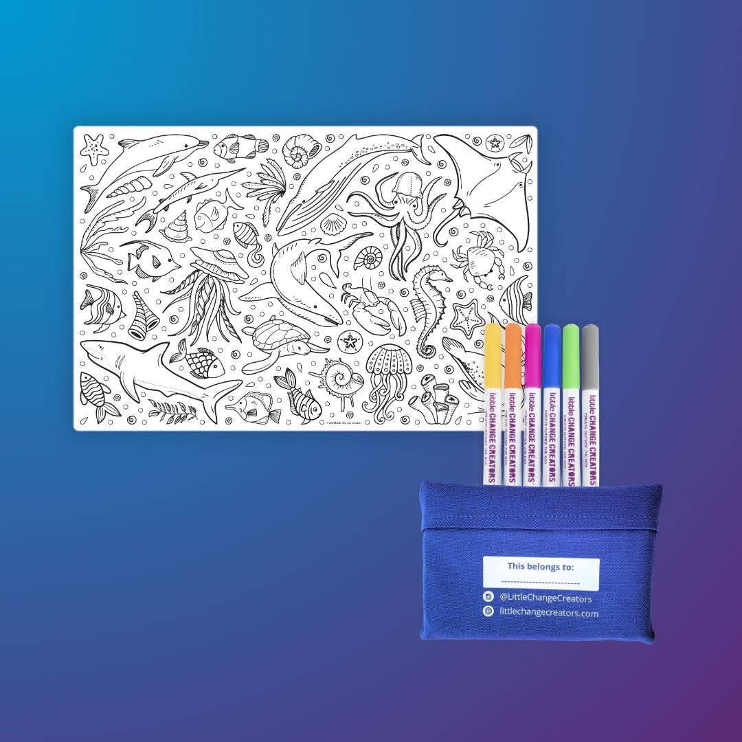 Little Change Creators - SPLASH! Pocket Silicone Colouring Mat | Sealife Travel Toy