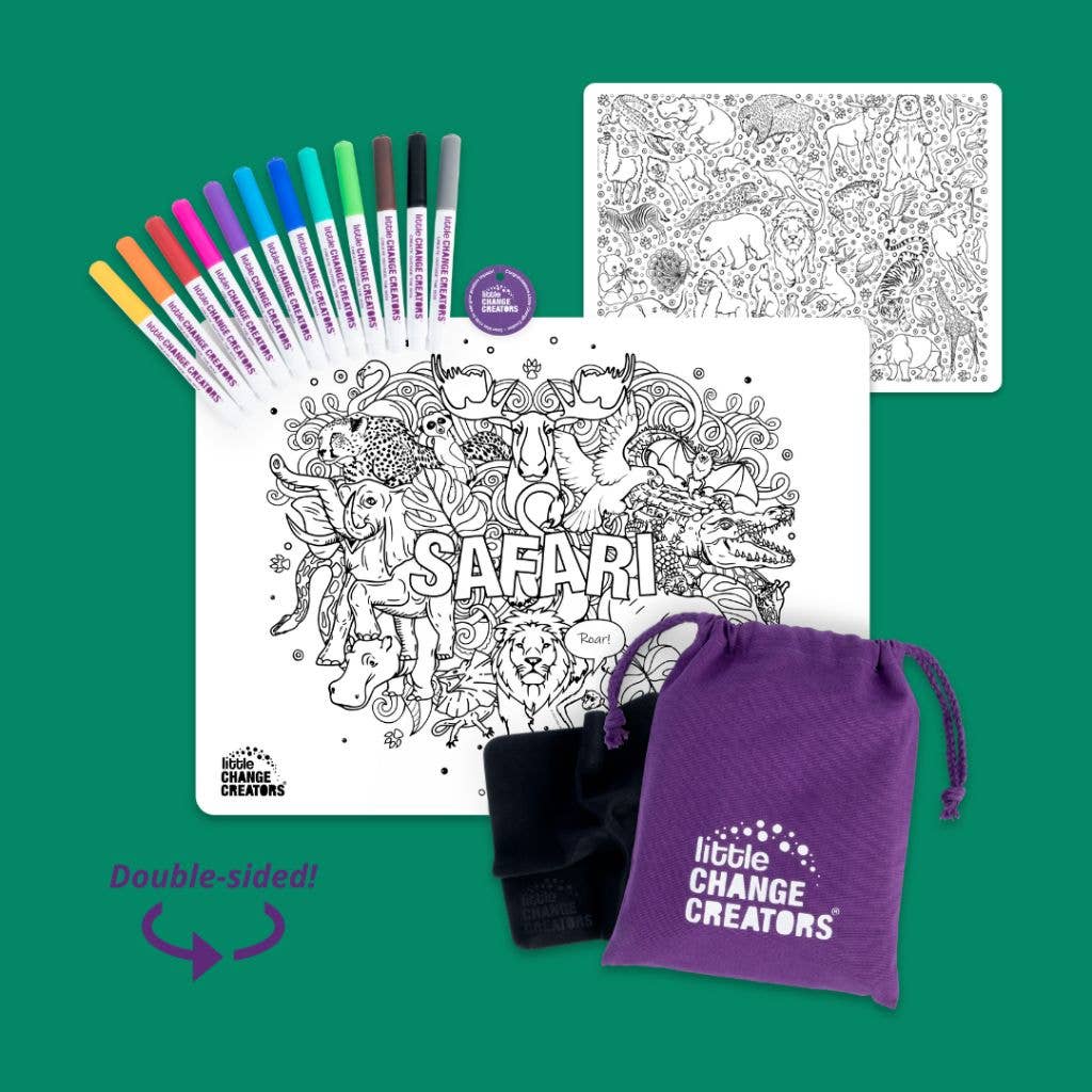 Little Change Creators | SAFARI | Re-FUN-able™ Reusable Colouring + Doodle Mat