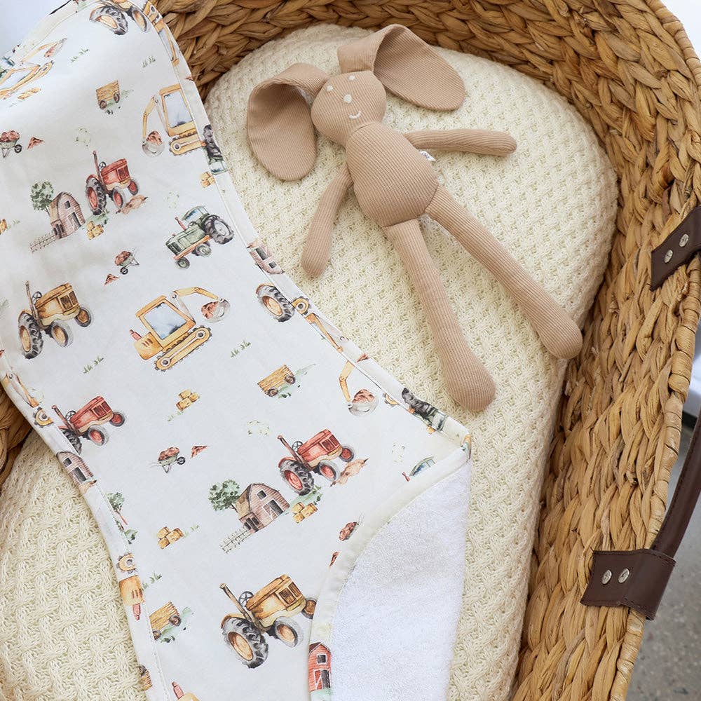 Snuggle Hunny - Diggers & Tractors Organic Cotton Burp Cloth