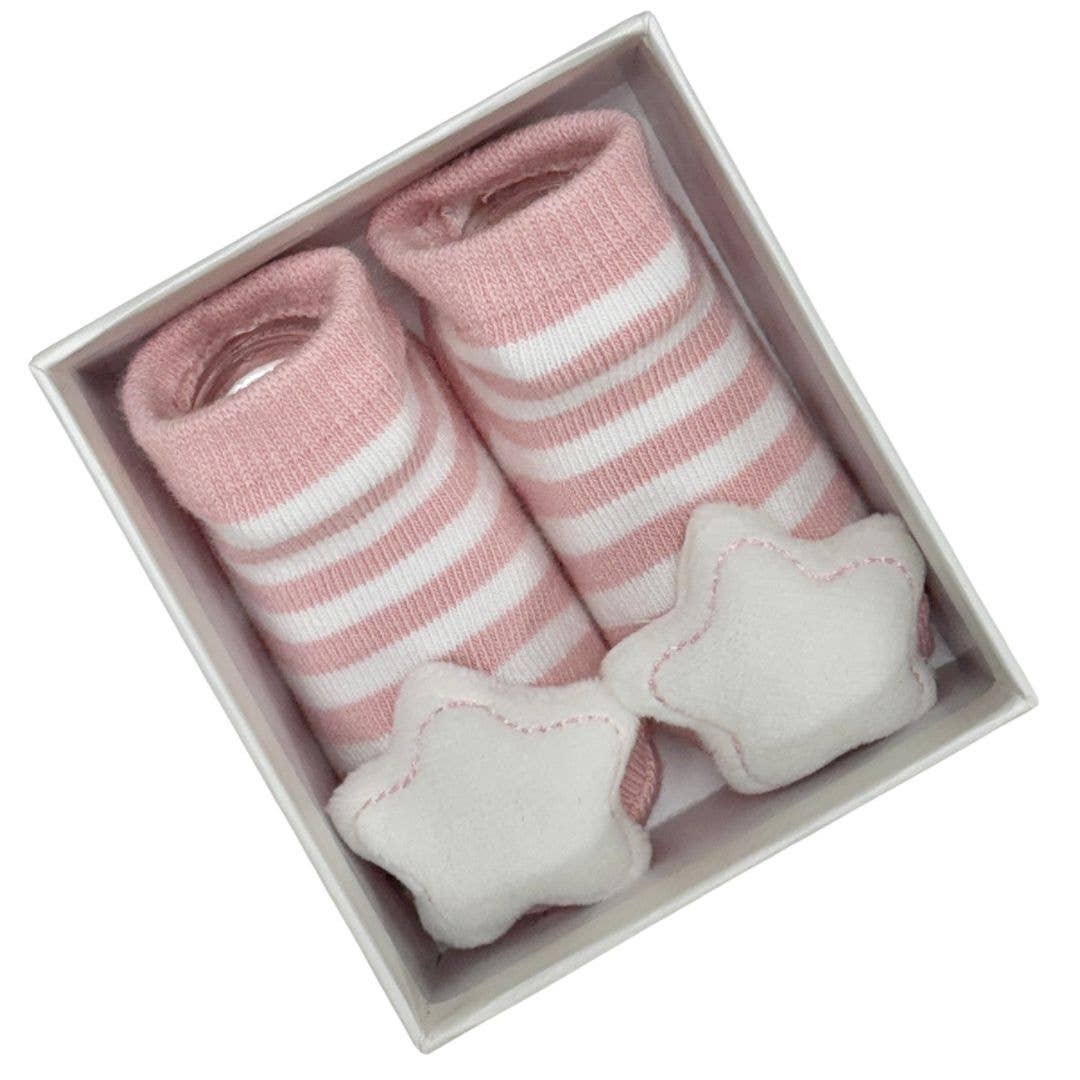 ES Kids Socks with Rattles Pink Star 0-6mths