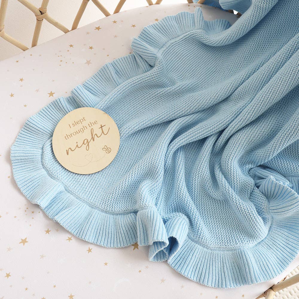 Snuggle Hunny - Baby Blue Ruffle Knit Organic Baby Blanket