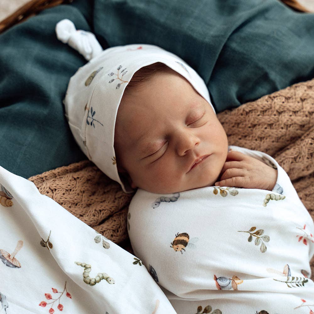 Snuggle Hunny | Organic Jersey Wrap & Beanie Set | Garden Friends