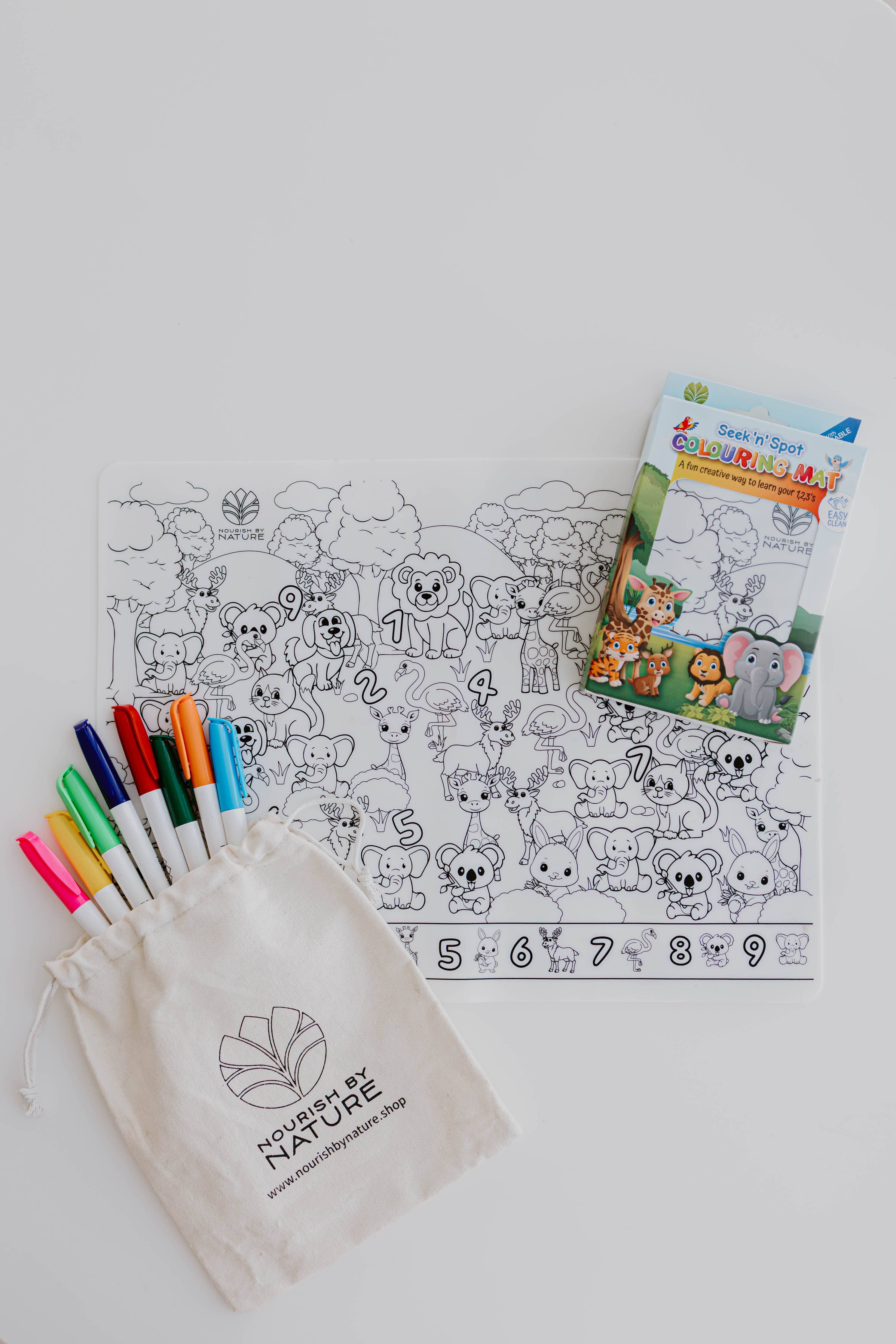 Nourish By Nature - Reusable Colouring Mat | Animal Seek & Spot A3 Silicone