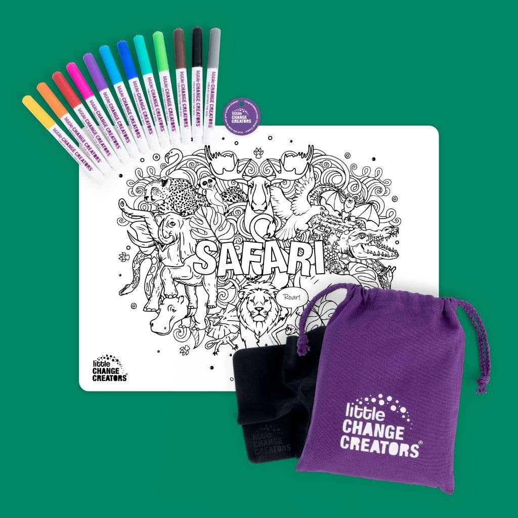 Little Change Creators | SAFARI | Re-FUN-able™ Reusable Colouring + Doodle Mat