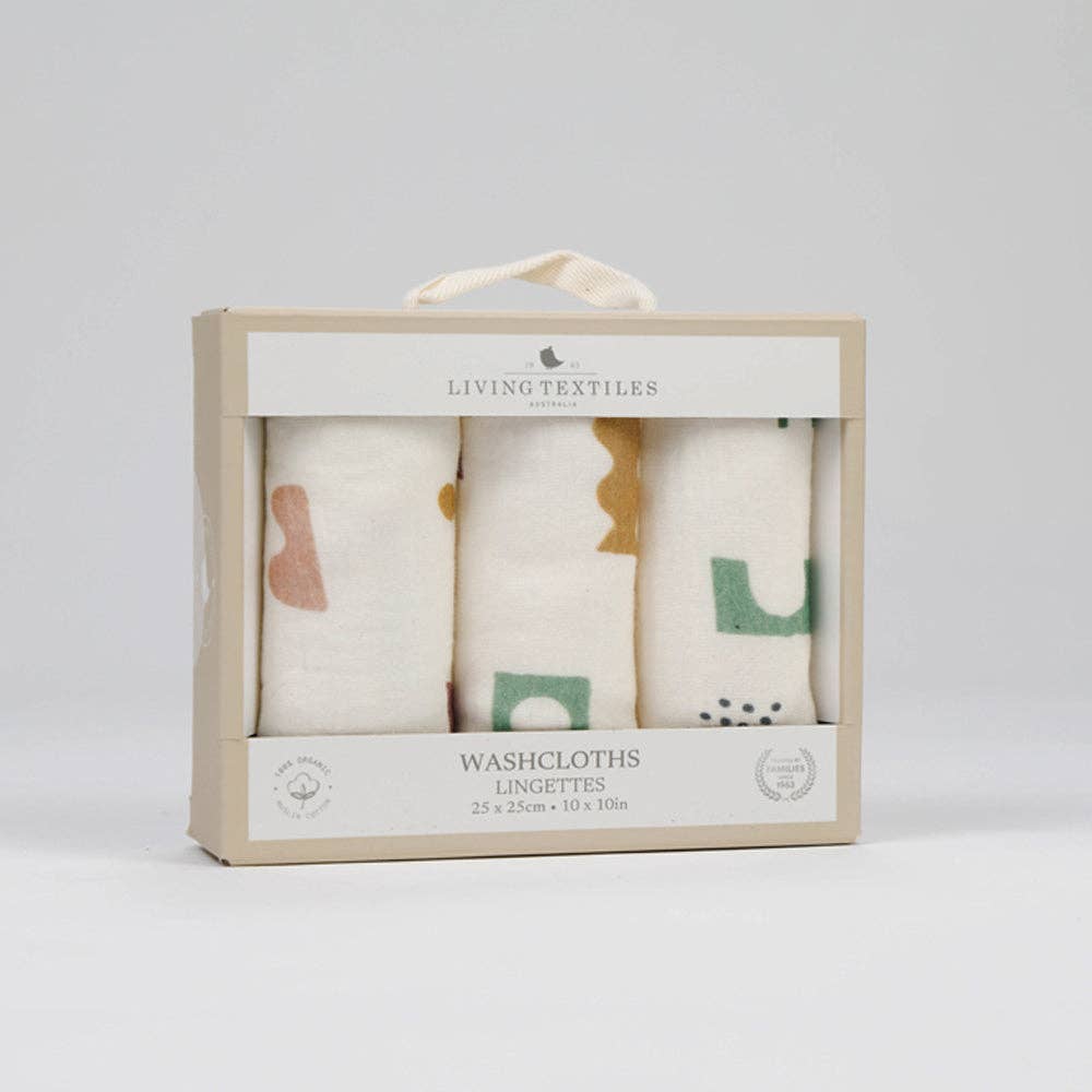 Living Textiles | 3 Pack Muslin Wash Cloths Geo Mod