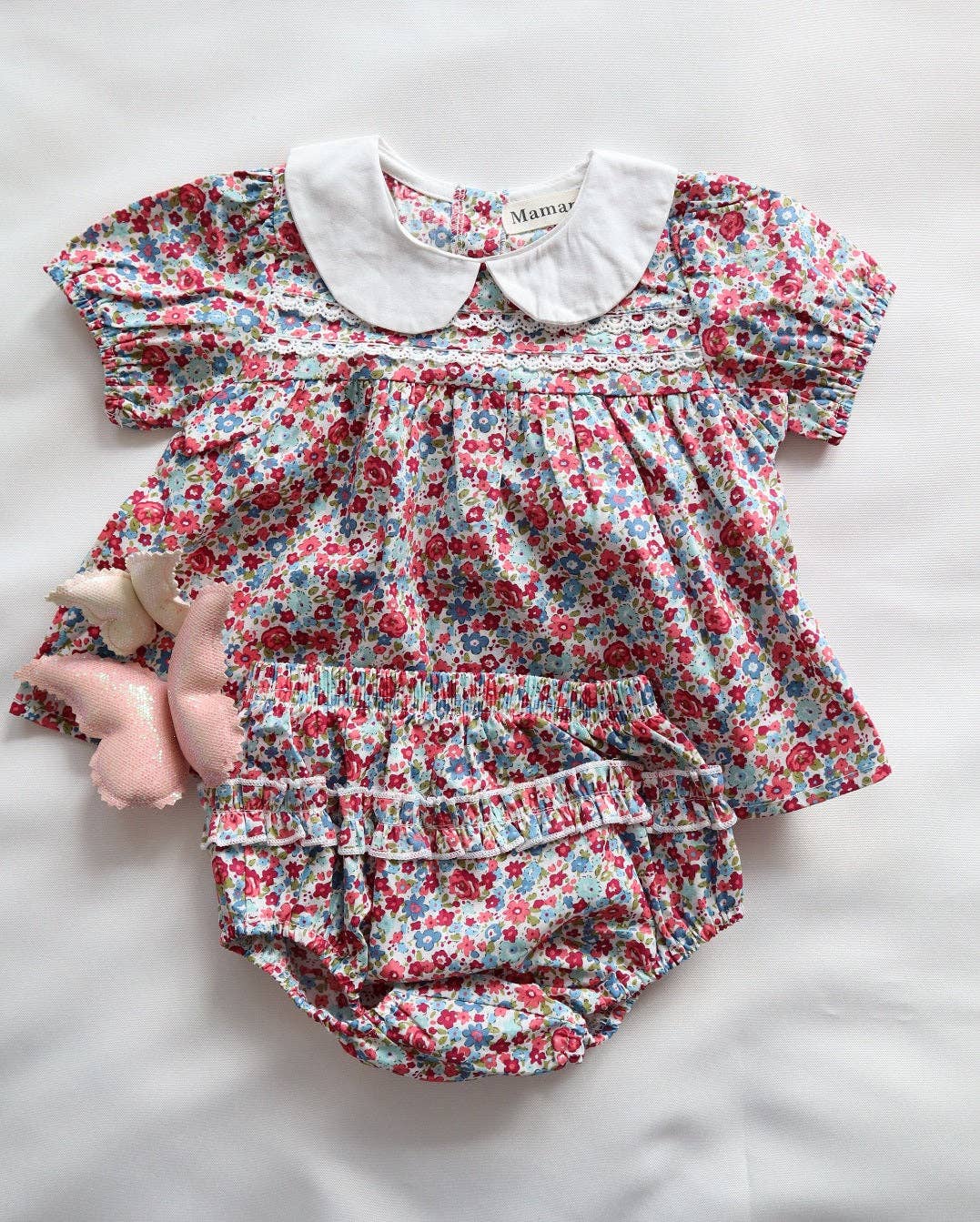 Maman | 2Pcs Set Baby Girls Floral Print Collar Top and Shorts