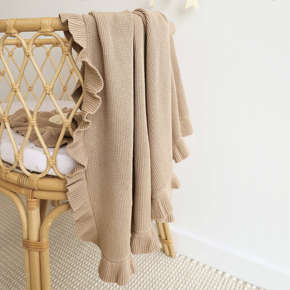 Snuggle Hunny - Hazelnut Ruffle Knit Organic Baby Blanket