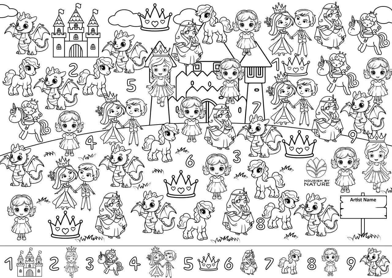 Nourish By Nature - Reusable Colouring Mat | Princess Seek & Spot A3 Silicone