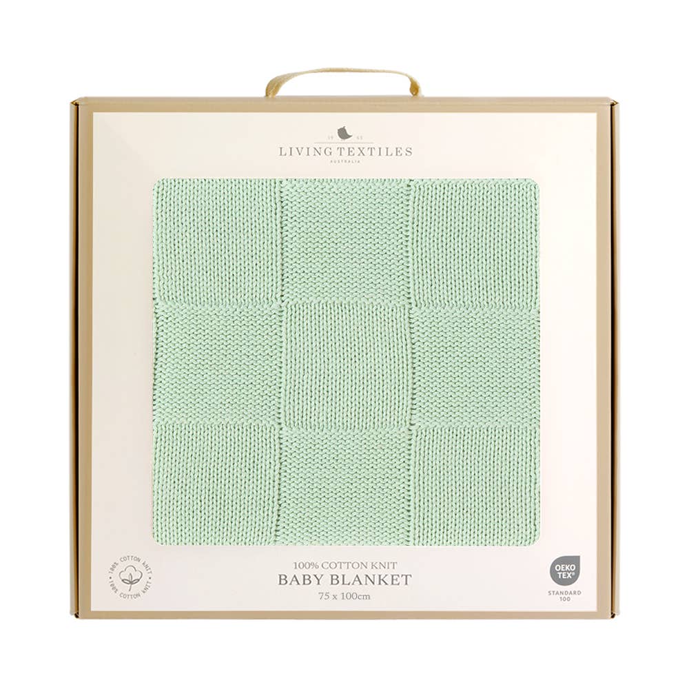 Living Textiles | Pram Knitted Blanket Checkered Seafoam
