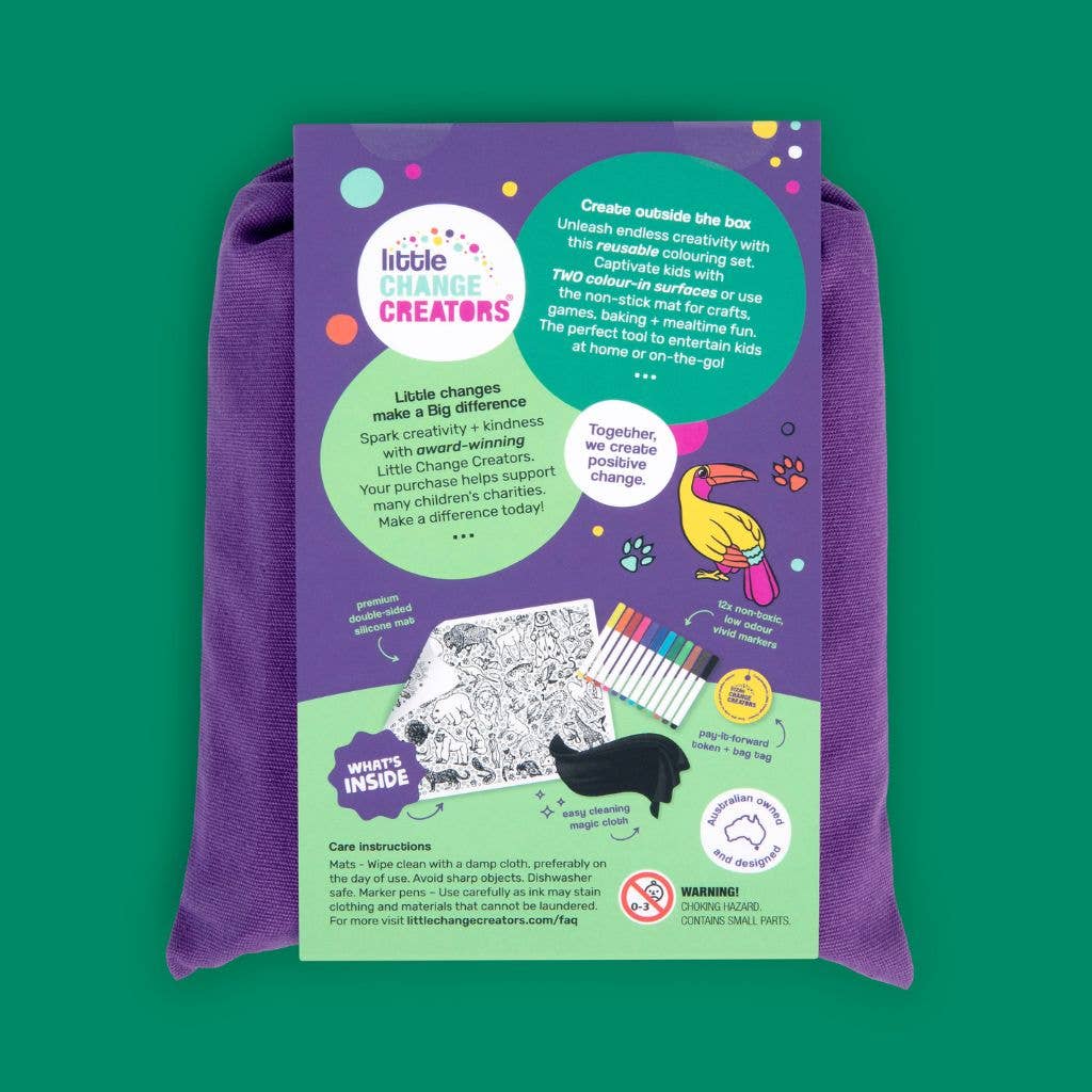 Little Change Creators | SAFARI | Re-FUN-able™ Reusable Colouring + Doodle Mat