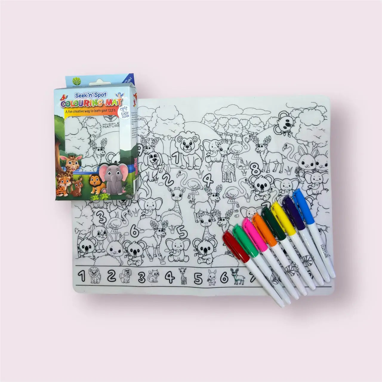Nourish By Nature - Reusable Colouring Mat | Animal Seek & Spot A3 Silicone