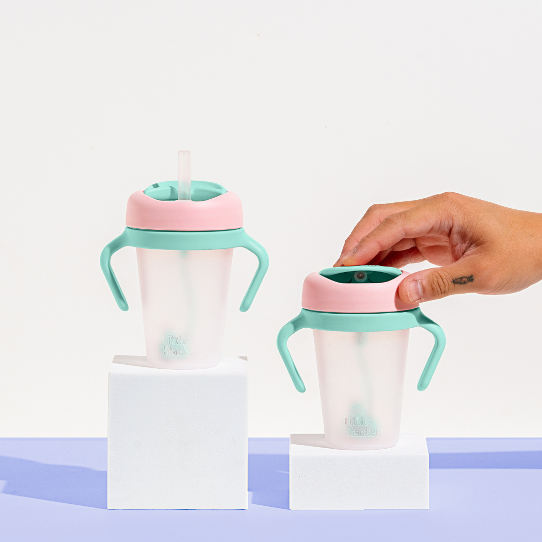 Little Stackers | Weighted Straw Sippy Cup Two Pack: Teal Navy
