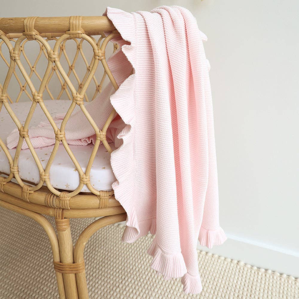 Snuggle Hunny - Blush Pink Ruffle Knit Organic Baby Blanket