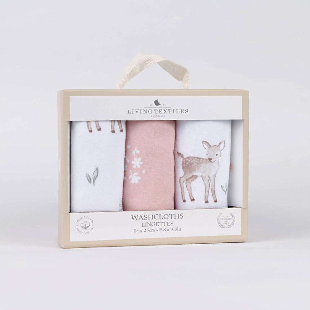 Living Textiles | 3 Pack Wash Cloths Fawn Fables