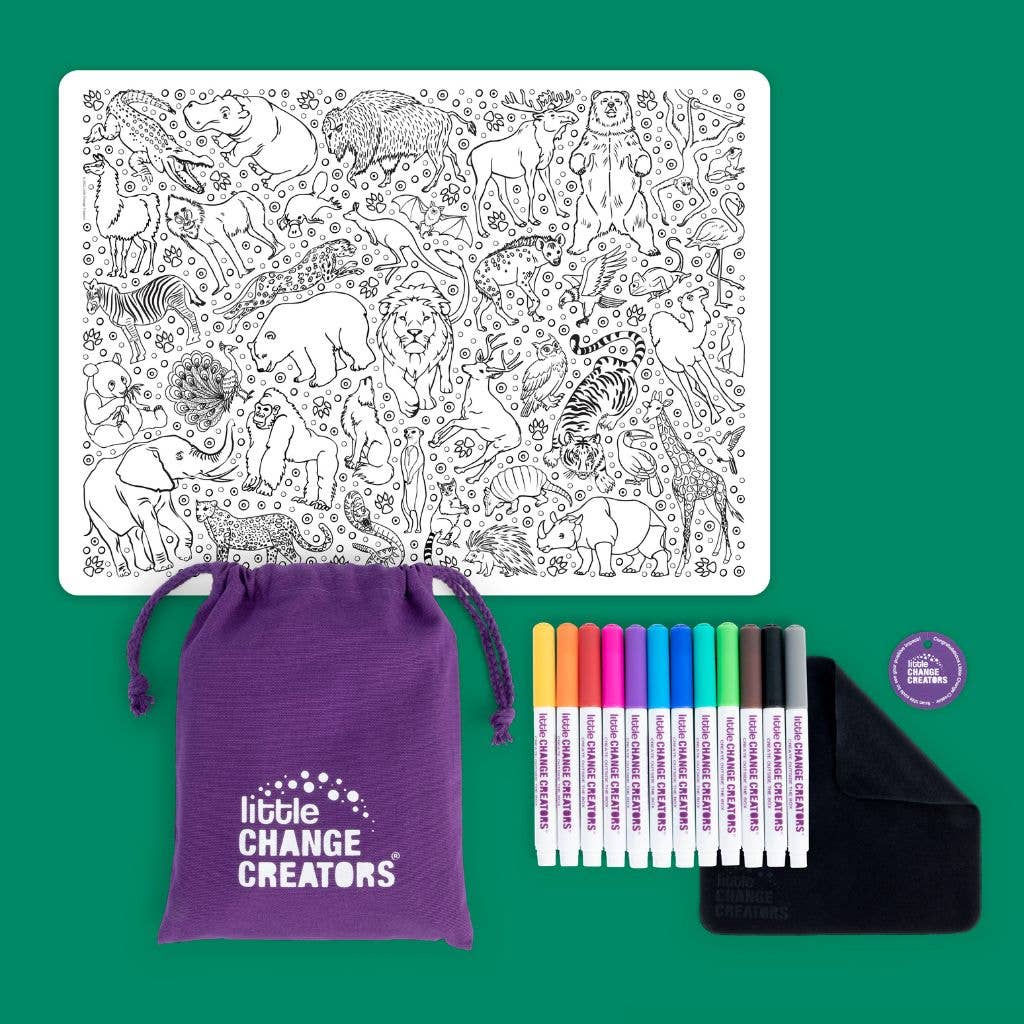 Little Change Creators | SAFARI | Re-FUN-able™ Reusable Colouring + Doodle Mat