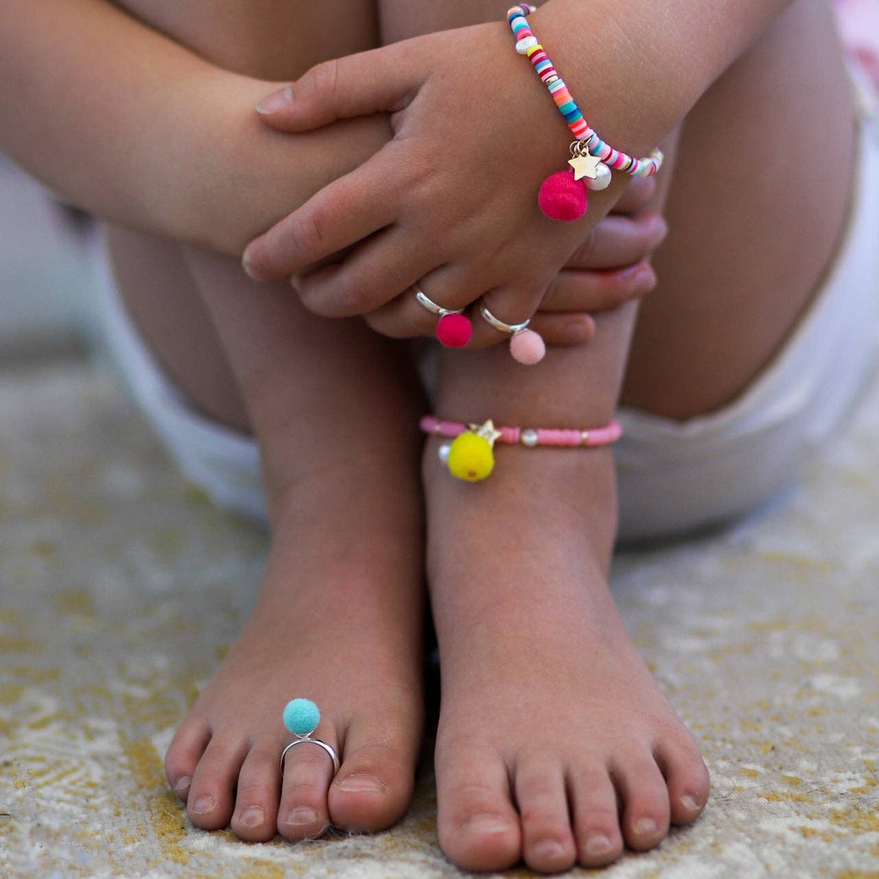 Lauren Hinkley | Rainbow Bracelet with Pom Pom and Pearl