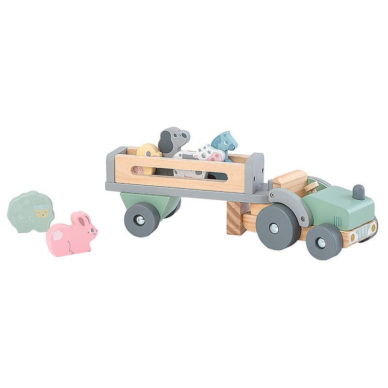 ToysLink | Wooden Tractor with Trailer and Animals