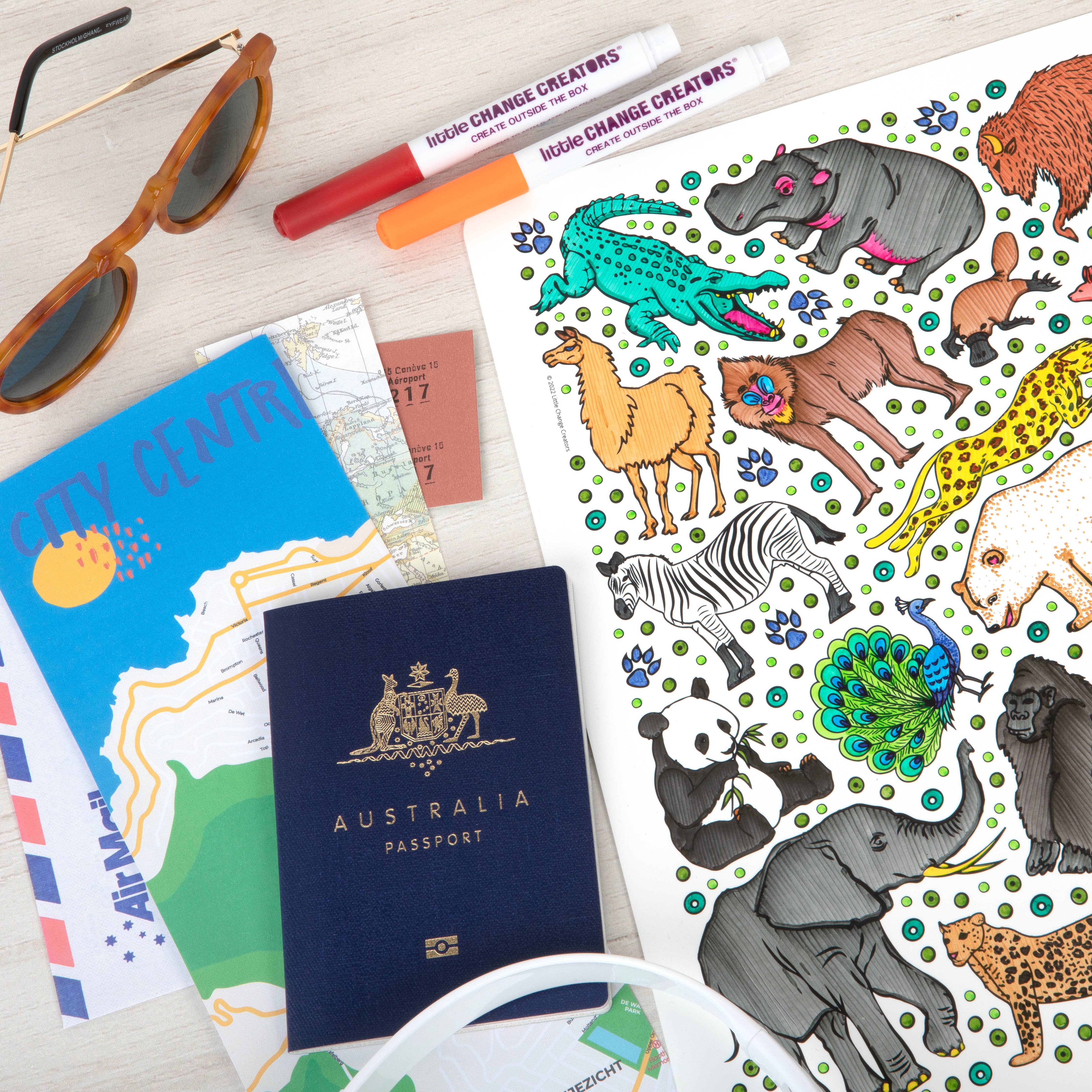 Little Change Creators | SAFARI | Re-FUN-able™ Reusable Colouring + Doodle Mat