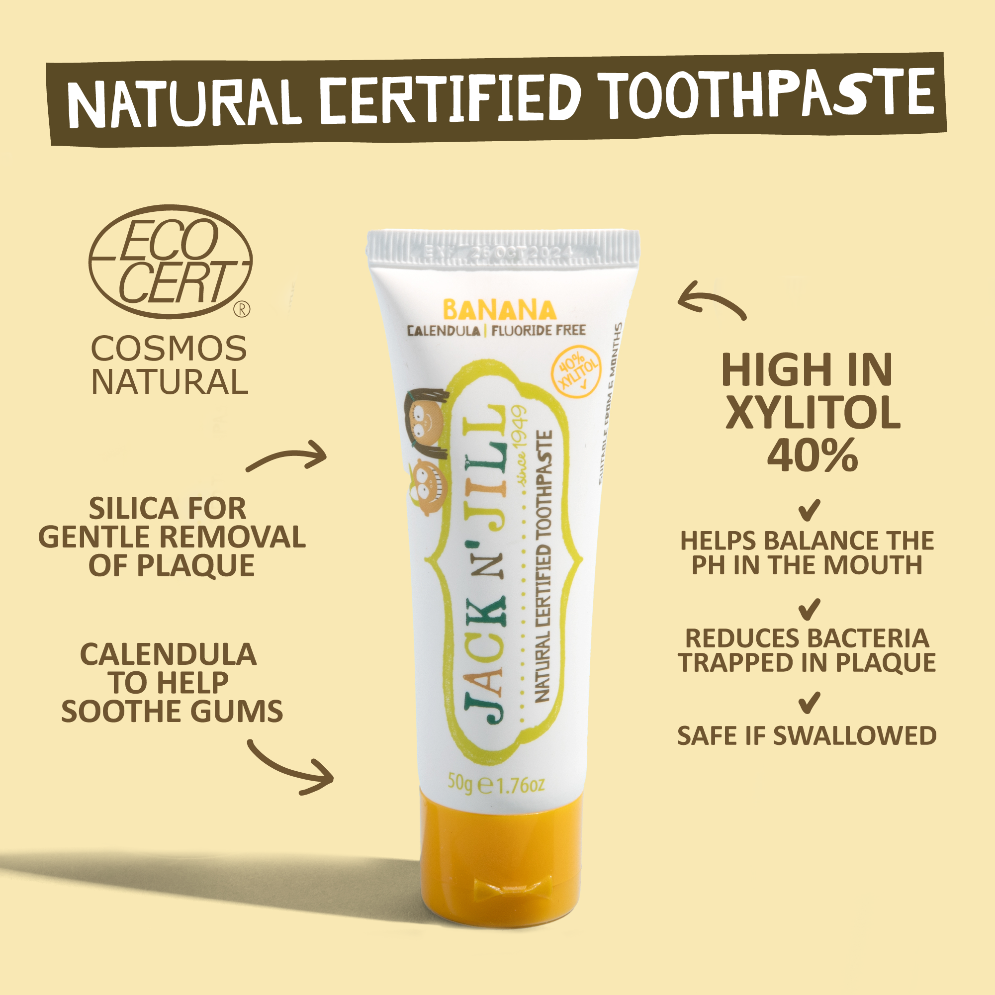 Jack N' Jill | Tooth Buddy Pack Natural Toothpaste Banana + Kids Toothbrush