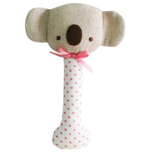 Alimrose Baby Koala Stick Rattle Spot Pink on Ivory