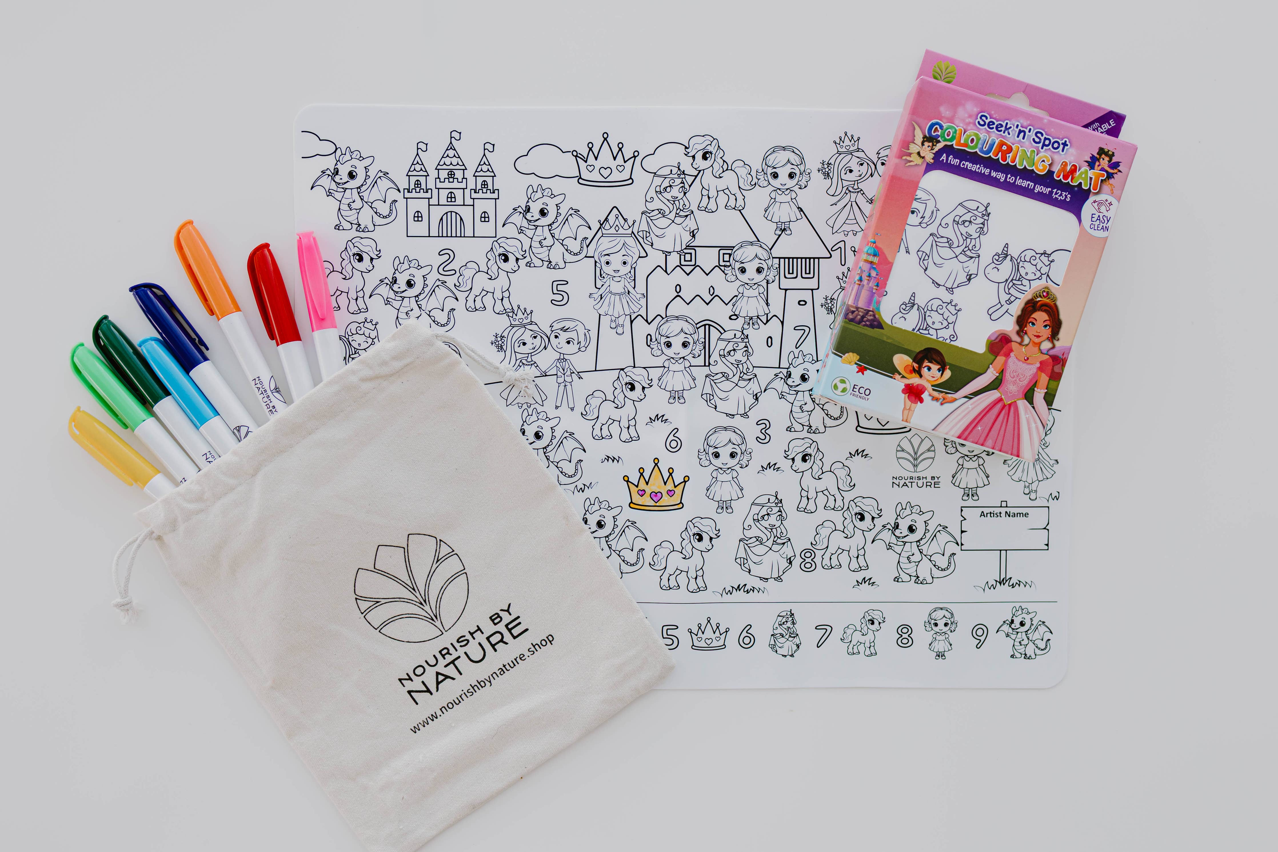Nourish By Nature - Reusable Colouring Mat | Princess Seek & Spot A3 Silicone