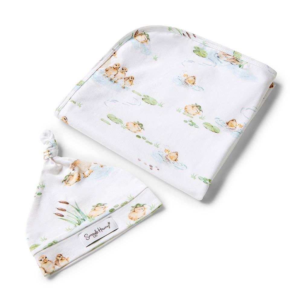 Snuggle Hunny - Duck Pond Organic Jersey Wrap & Beanie Set