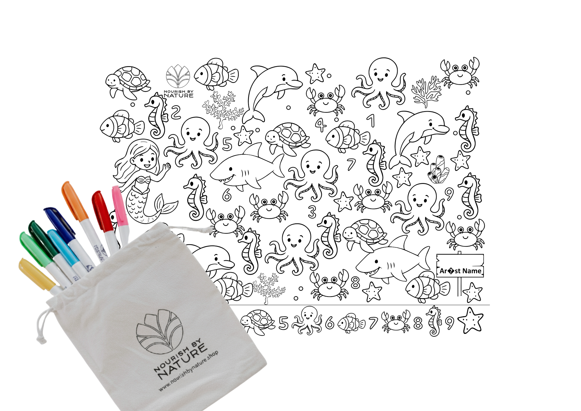 Nourish By Nature - Reusable Colouring Mat | Under the Sea Seek & Spot A3 Silicone