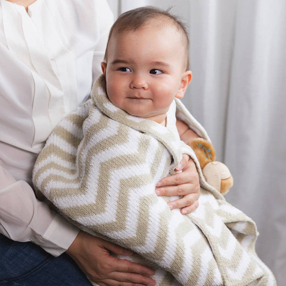 Living Textiles Chenille Blanket Chevron Taupe