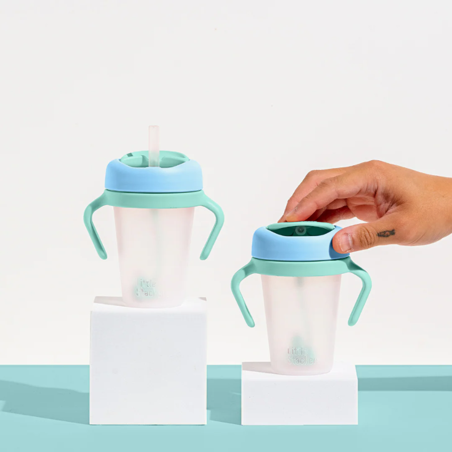 Little Stackers | Weighted Straw Sippy Cup Two Pack: Teal Navy