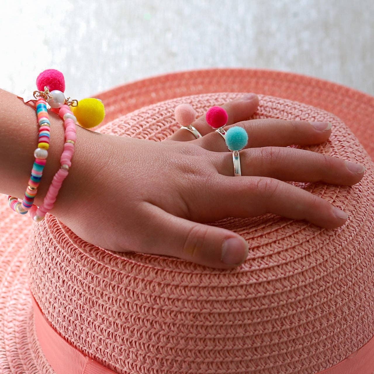 Lauren Hinkley | Pink Bracelet with Pom Pom and Pearl