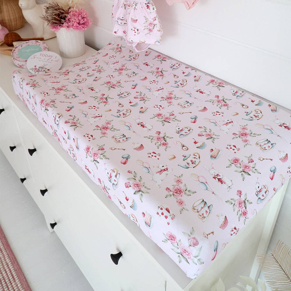 Snuggle Hunny - Alice’s Tea Party Organic Bassinet Sheet / Change Pad Cover