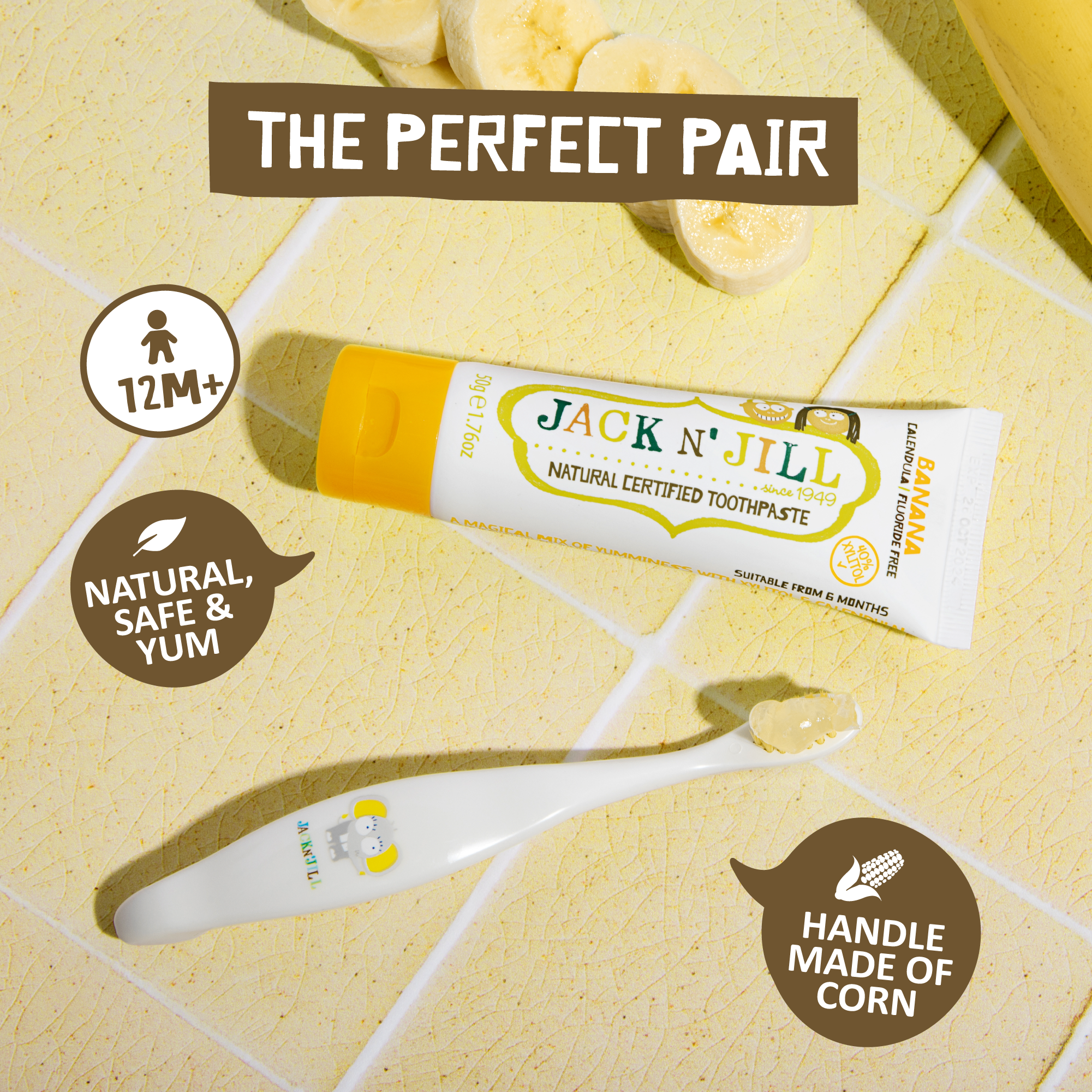Jack N' Jill | Tooth Buddy Pack Natural Toothpaste Banana + Kids Toothbrush