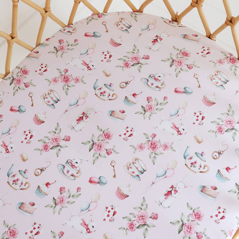 Snuggle Hunny - Alice’s Tea Party Organic Bassinet Sheet / Change Pad Cover