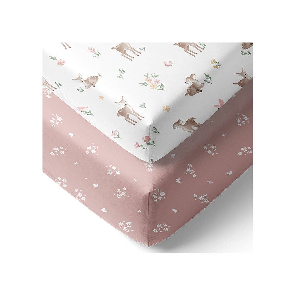 Living Textiles | 2 Pack Organic Cot Fitted Sheet Fawn Fables