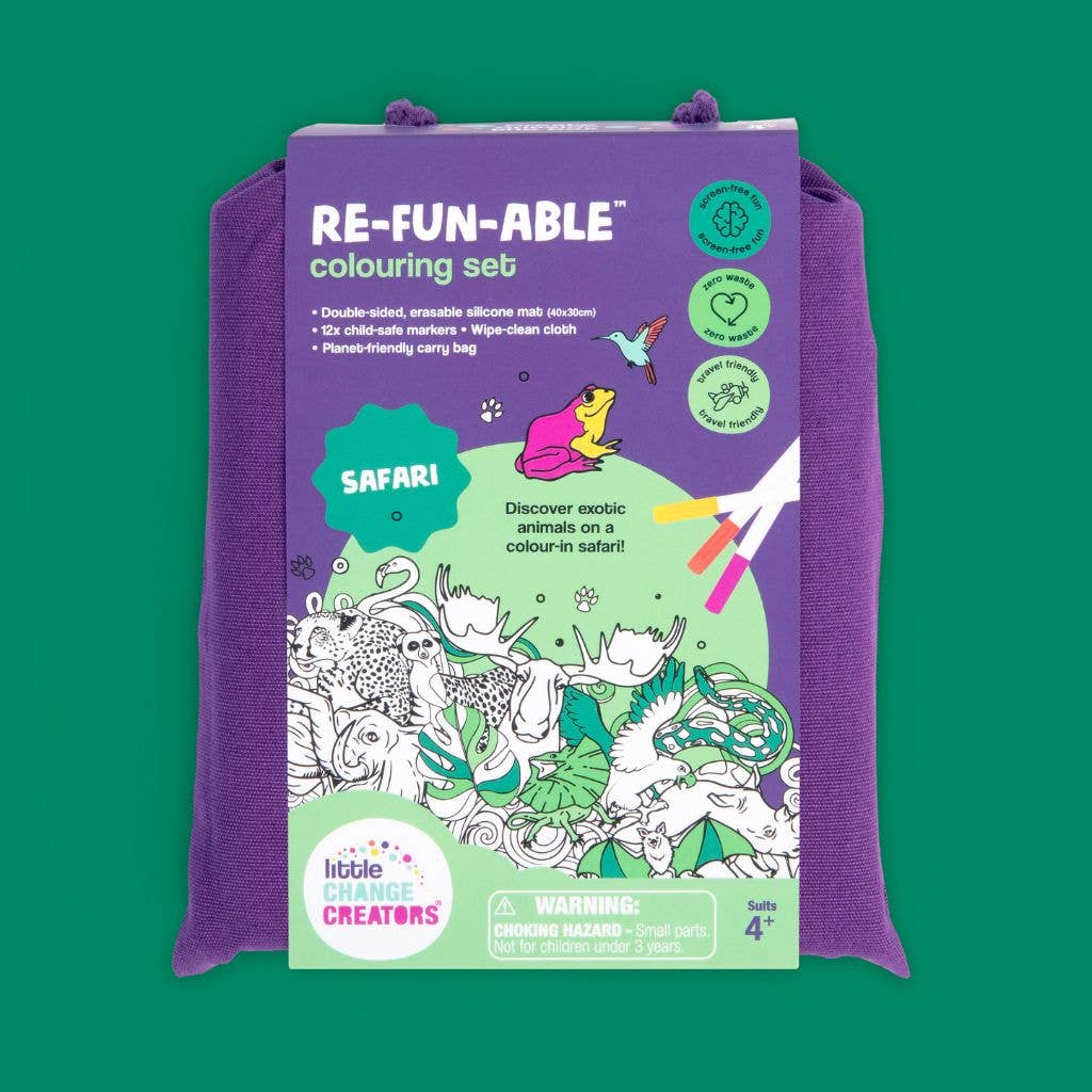 Little Change Creators | SAFARI | Re-FUN-able™ Reusable Colouring + Doodle Mat