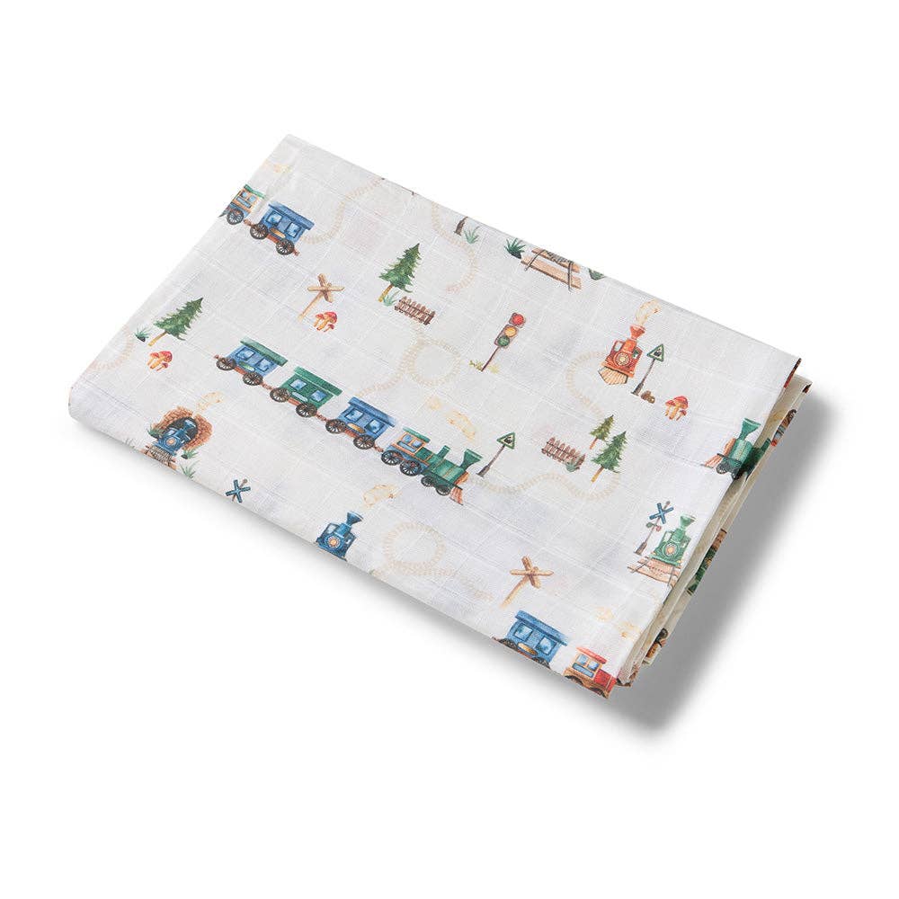 Snuggle Hunny | Organic Muslin Wrap | Trains